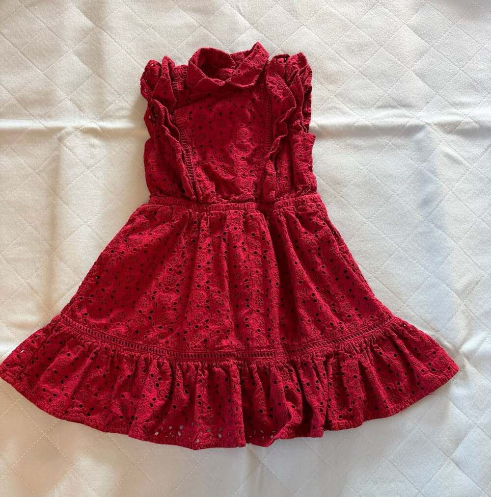 Janie and Jack Dress Size 2T Red Eyelet Ruffle Collar Sleeveless